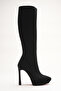 Women's Designer Platform High Heel Boots Carcie Black Cowhide Suede