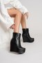 Women's Zippered Wedge Heeled Boots Dainas Black Skin - 5