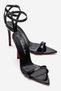 Women's Black Patent Leather Single Strap Pointed Toe Heeled Sandals - Evening Dress Shoes Sanny