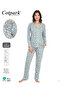 Women's Cotton Combed Fabric Long Sleeve Shirt Collar Pajama Set 19047