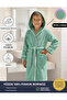 Girls-Boys Children's Bathrobe 100% Cotton |   Hooded – Pocketed – Soft – Piped – Mint Green - 3