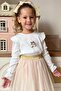 Girl's Long Sleeve T-Shirt with Happy Bear Accessory and Ruffled Shoulders, Ages 2-6, White - 4