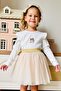 Girl's Long Sleeve T-Shirt with Happy Bear Accessory and Ruffled Shoulders, Ages 2-6, White - 5