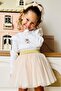 Girl's Long Sleeve T-Shirt with Happy Bear Accessory and Ruffled Shoulders, Ages 2-6, White - 6