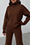 Women's Bitter Brown Sleeve Button Detailed Blouse Pants Bottom Top Two-Piece Knitwear Set - 4