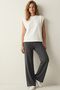 Cotton Flexible Slim Fit High Waist Smoked Women's Sweatpants Flare Fit Wide Leg Drawstring Pockets Lycra Anthracite Wide Leg Sweatpants Seasonal 2 Thread Count - 3