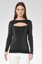 Women Crew Neckline Long Sleeves Metallic Top, Black