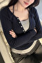 Dark Blue Buttoned Gray Inserted Long Sleeve Crop - 3
