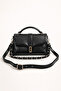 Black Leather Women's Shoulder Bag with Chain Detail - Timeless Elegance