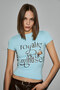 Lumivya Women's Organic Cotton Crew Neck Short Sleeve Printed Slim Fit Blue T-Shirt - 7