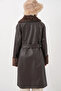 1045 Fur Faux Leather Coat - Brown - 6