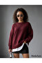 Burgundy Crew Neck Oversized Women's Knit Sweater - 4