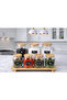 7-Piece Glass Spice Rack with Wooden Stand and Bamboo Lid and Tea Candy Salt Jar Set Spice Rack Set