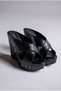 Sareks Black Skin - Silver Trok Wedge Heeled Slippers