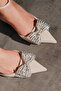Beige Satin Stone Bow Tie Thin Heeled Shoes Poril - 4