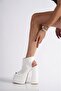 White Skin Double Platform Back Open Design Women's Shoes Elay - 3