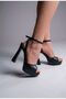 Black Leather Helmet Design Heeled Shoes Hazel - 2