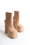 Women's Zippered High Platform Boots Ecosi Nude Patent Leather - 2