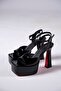 Black Patent Leather Design Platform Mid Heel Women's Shoes Shay