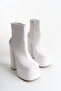 Women's Zippered High Platform Boots Ecosi White Patent Leather - 2