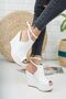 White Leather Ankle Helmet Women's Wedge Heel Shoes