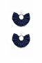 Women's Silver Color Hoop Dangle Earrings – Navy Blue Fabric Beaded Design