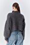 6883 Women's Ruffle Detail Crop Knit Sweater Anthracite - 6