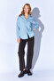 Oversized Single Pocket Gabardine Shirt with Blue Brooch Detail |   Mkw168174-01 - 6