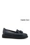 Women's Navy Blue Antique Wedge Sole Tasseled Genuine Leather Shoes