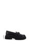 Women's Black Thick Heeled Buckle Genuine Leather Loafer Shoes - 3