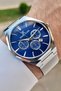 Navy Blue Silver Color Straw Cord Calendar Men's Wristwatch - 4