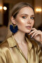 Gold Color Hoop Earrings – Navy Blue Fabric Beaded Design - 2