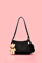 Black Genuine Leather Women's Teddy Bear Wallet Zippered Gondola Hand and Shoulder Bag
