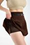 Women's Brown Pleated Belt Detailed Shorts Skirt - 2