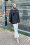 Fur Collar Poncho - Anthracite - 5