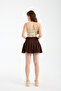 Women's Brown Pleated Belt Detailed Shorts Skirt - 5