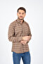 Men's Cinnamon Color Winter Shirt with Checkered Pockets, Collar Buttons, Classic Cut - 4