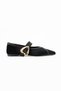 Women's Black Velvet Ballerina Flats with Pointed Toe and Buckle Casual Shoes Nero - 2