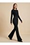 Black Button Detail High-Waist Flared Interlock Knit Leggings Pants - 4