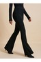 Black Button Detail High-Waist Flared Interlock Knit Leggings Pants - 3