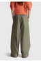Women's Khaki 100% Cotton Elastic Waist Wide Leg Trousers - 3