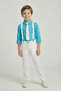 Boy's Turquoise Long Sleeve Shirt White Pants White Suspender Tie Set April 23 October 29