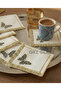 6 Linen Fabric Embroidered Coffee Side Cocktail Napkins & Coasters Serving Napkins