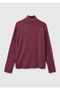 Women's plum 100% wool ribbed detailed fisherman's neck sweater - 4