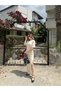 Women's Short Sleeve Long Side Slit Dress - Beige - 4