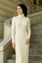 Women's Hijab Knitwear Dress – High Neck Long Ribbed Woven, Stretchy Full Fit, 130 cm Midi Length, Spring & - 2