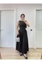 Crepe Back Wing Back Front Long Women's Dress with Pen Detail - Black - 5