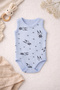 100% Cotton Blue Bottom Snap Fastener Zero Sleeve Starry Rabbit Patterned Newborn Baby Bodysuit 0-9 Months - 4