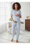 Baby Blue Polka Dot Short-Sleeved Adjustable Waist Breastfeeding Button Full-Length Maternity Pajama Set