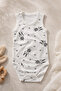 100% Cotton, Snap Fasteners at the Bottom, Zero Sleeve, Star and Rabbit Patterned Newborn Baby Bodysuit 0-9 Months - 5
